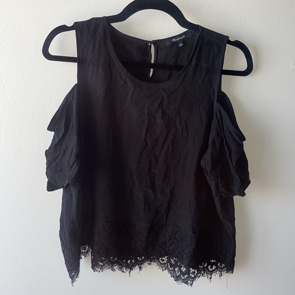 Beautiful Black Cold Shoulder with Lace Blouse from Madewell L​ - Picture 4 of 6